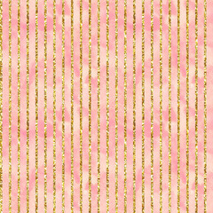 Watercolor hand drawn gold glitter grunge holiday stripped vintage seamless pattern