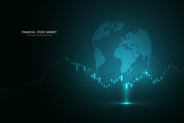 Stock market graph or forex trading chart for business and financial concepts, reports and investment on dark background. Vector illustration