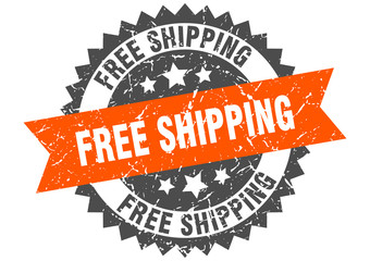 free shipping grunge stamp with orange band. free shipping
