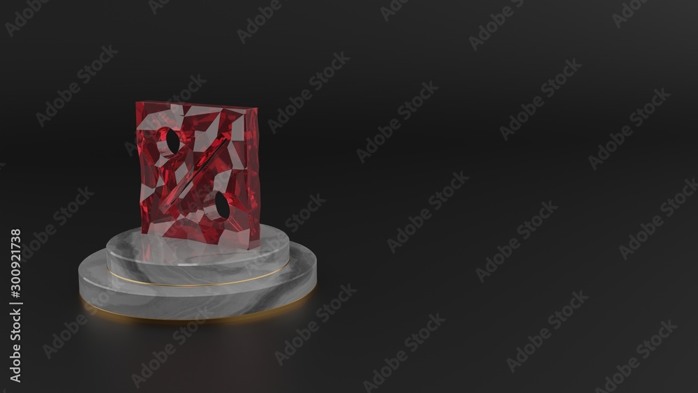 Wall mural 3d rendering of red gemstone symbol of percent icon