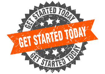 get started today grunge stamp with orange band. get started today