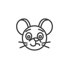Confused rat emoticon line icon. linear style sign for mobile concept and web design. Shocked mouse face emoji outline vector icon. Chinese 2020 year of the rat symbol, logo illustration.