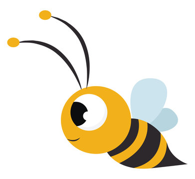 Cute Bee, Illustration, Vector On White Background.