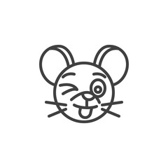 Winking rat emoticon line icon. linear style sign for mobile concept and web design. Wink Happy mouse face emoji outline vector icon. Chinese 2020 year of the rat symbol, logo illustration.