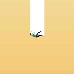 Business crisis and financial recession vector concept with businessman falling into a hole. Minimalist art style. Symbol of failure, decline, bankruptcy and loss.