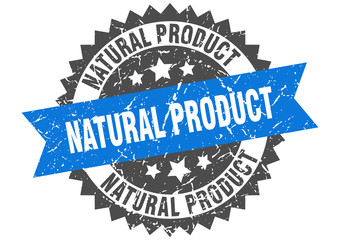 natural product grunge stamp with blue band. natural product