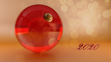 red christmas ball on a gold background. 3d illustration