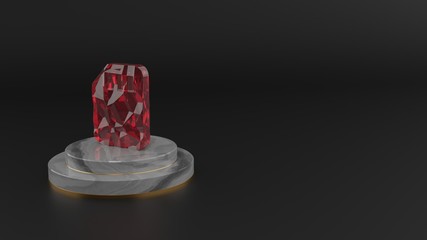 3D rendering of red gemstone symbol of sd card icon