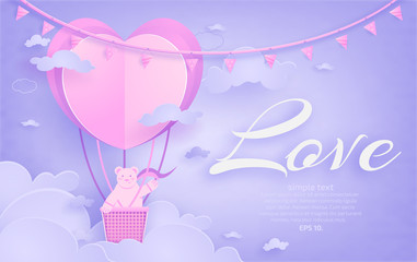 Vector Love Postcard Heart shaped balloon on a pink background Cloud Stripes Or the design of birthday greetings Modern concepts