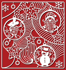 Rat, Santa Claus and Snowman in square.Cutting Icons. Chinese symbol with gift in Christmas ball. Symbol of 2020