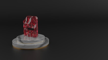 3D rendering of red gemstone symbol of sim card icon