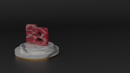 3D rendering of red gemstone symbol of social  icon