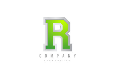 alphabet letter R in green grey white color for company icon logo design