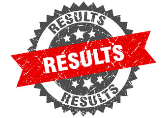 results grunge stamp with red band. results