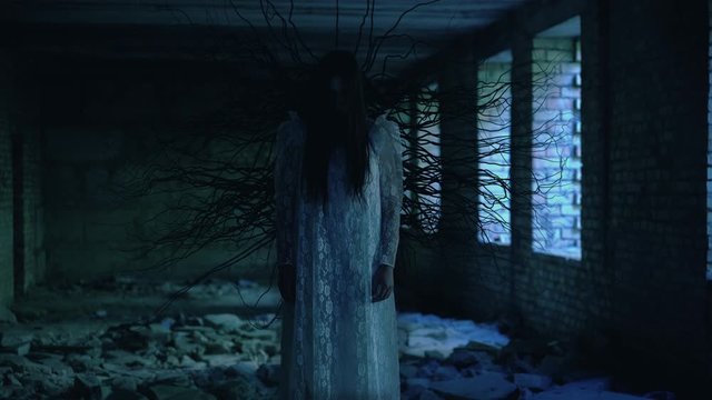 Monstrous creature with creepy black tentacles, infected human, virus parasite. Mutation horror scene