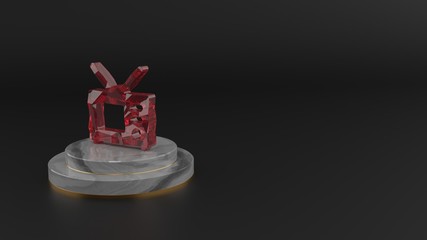 3D rendering of red gemstone symbol of television icon