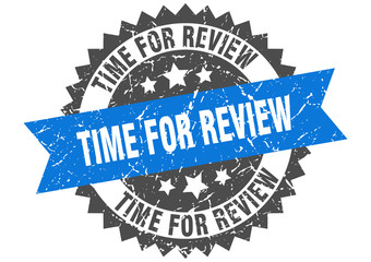 time for review grunge stamp with blue band. time for review