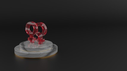3D rendering of red gemstone symbol of Venus double icon