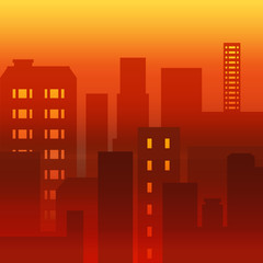 Vector illustration of Silhouette building in twilight and make colors like old film