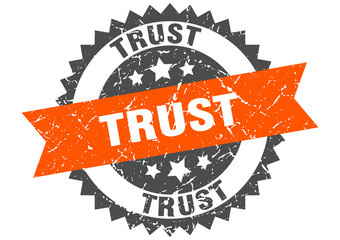 trust grunge stamp with orange band. trust