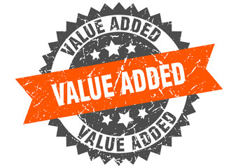 value added grunge stamp with orange band. value added