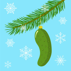 Christmas cucumber. Christmas tree toy, vector illustration.