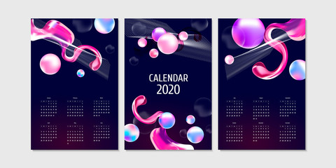 Calendar 2020 Dark retro futuristic art neon abstraction background cosmos