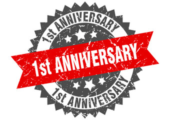 1st anniversary grunge stamp with red band. 1st anniversary