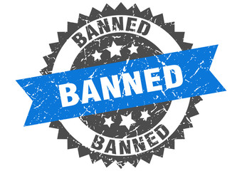 banned grunge stamp with blue band. banned