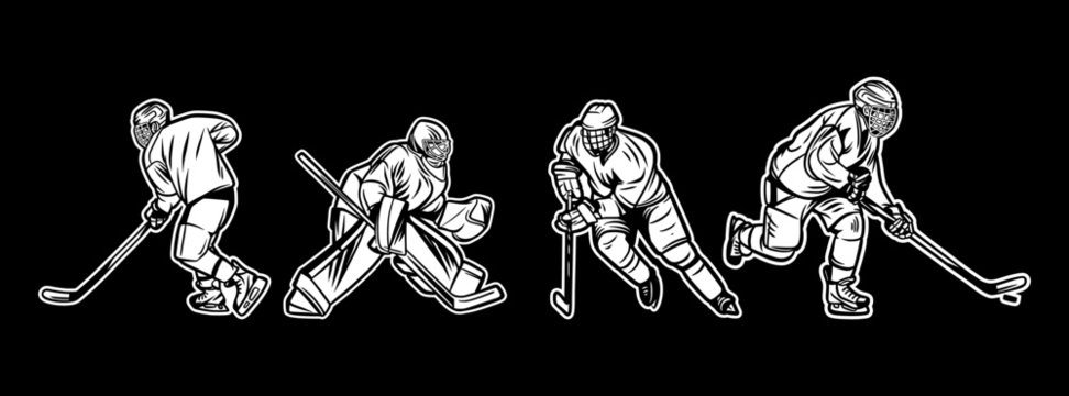 Illustration Ice Hockey Player Black And White Pack