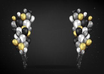 Set of golden black and silver balloons  for birthday, for event design anniversary, celebration, wedding event.