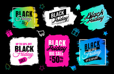 Background vector brush strokes for black Friday designs. Featured black Friday text.