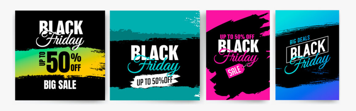 Banner templates for black friday. Promotion banner, offer, sale. Templates for web banners, flyers, poster. Colorful background and text.