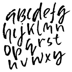 Hand drawn elegant calligraphy font. Modern brush lettering. Grunge style lower case alphabet. Vector illustration.