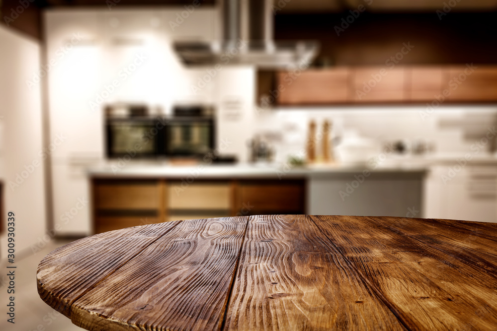 Canvas Prints wooden table background of free space for your decoration and blurred background of kitchen. copy sp