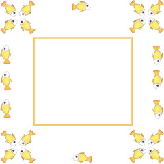 Square frame of watercolor yellow fish on a white background