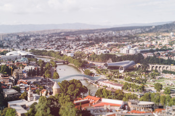 Fototapeta na wymiar Rooftop view tilt-shift in Tbilisi, Georgia.