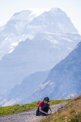 Fototapeta premium boy on the top of the mountains