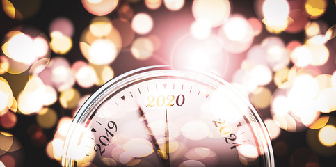 Countdown to midnight 2020 - Vintage style clock counting last seconds to New Year 2020, Happy New Year concept