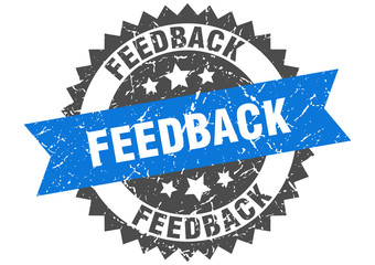 feedback grunge stamp with blue band. feedback