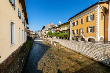 Fototapeta na wymiar The River Brenta in downtown of Borgo Valsugana, small village in Sugana valley, Trentino Alto Adige, Italy, Europe