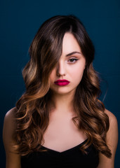 Balayage modern hair style long hair, model in studio, poster ready, isolated close up