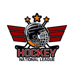 Hockey national league logo badge emblem template with helmet and stars