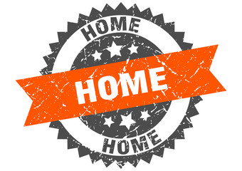 home grunge stamp with orange band. home