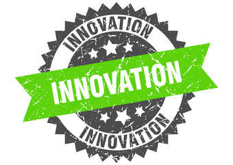 innovation grunge stamp with green band. innovation