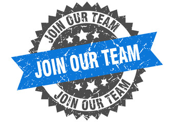 join our team grunge stamp with blue band. join our team