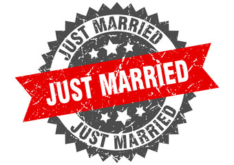 just married grunge stamp with red band. just married