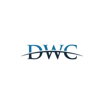 Initial letter DWC, overlapping movement swoosh horizon logo company design inspiration in blue and grey color vector