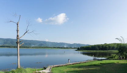 Beautiful view of small lake by  countryside of Thailand