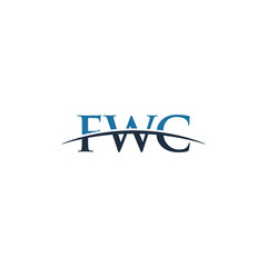 Initial letter FWC, overlapping movement swoosh horizon logo company design inspiration in blue and grey color vector
